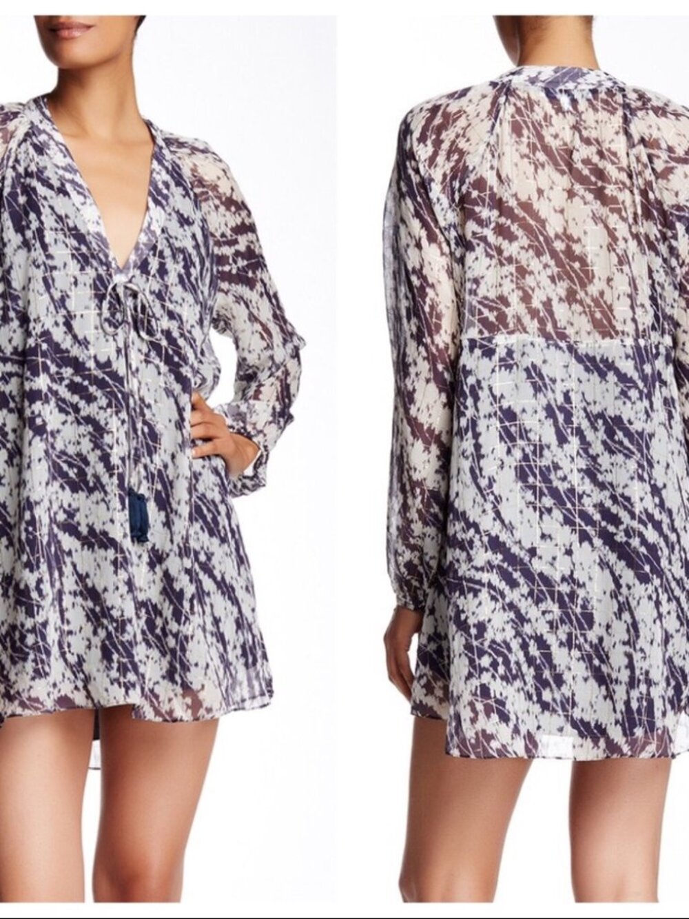 Elizabeth and James Charlee 100% Silk Mini Dress | Size M | Blue & White